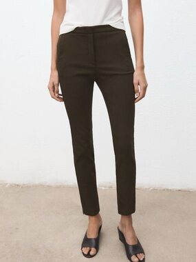 MANGO Crop Skinny Pants Olive Green Tailored Stretch Trousers Size 2